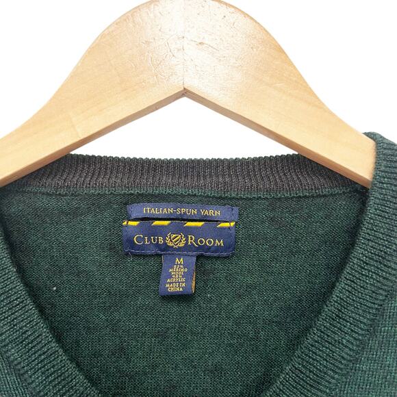 Club Room Green Merino Wool Blend V Neck Sweater Sz M - Picture 2 of 3